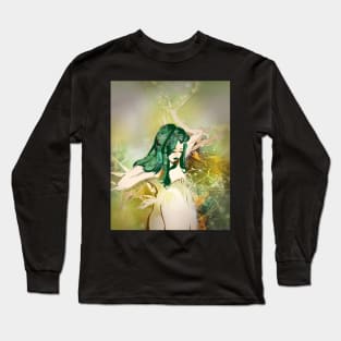 Dryad tree nymph fairy green maiden leaves autumn Long Sleeve T-Shirt